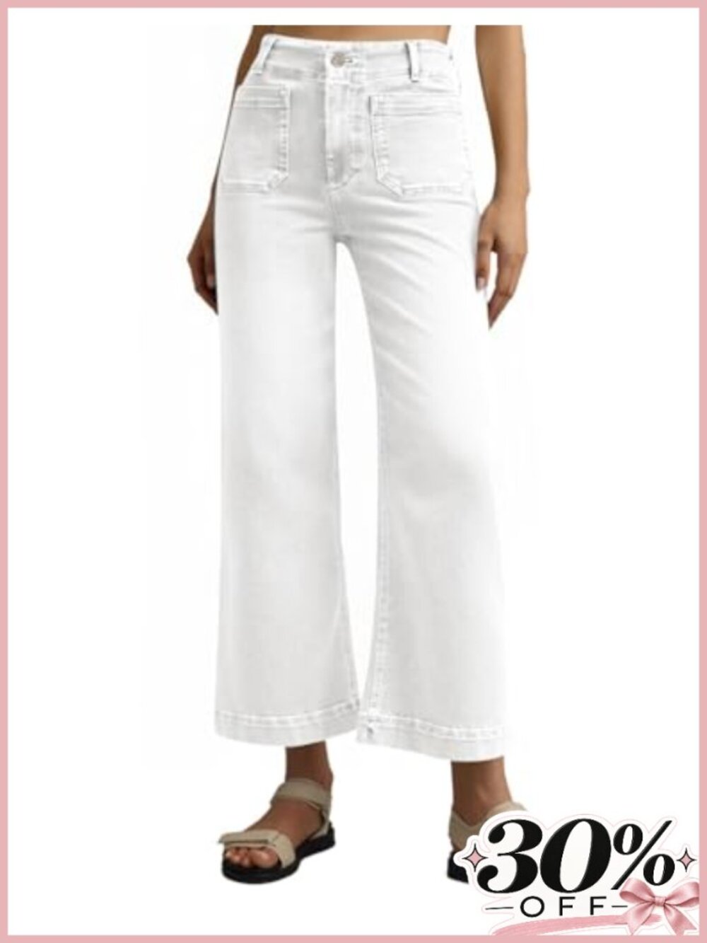 Tankaneo Wide Leg High Waist Cropped Jeans Stretch Denim Pants